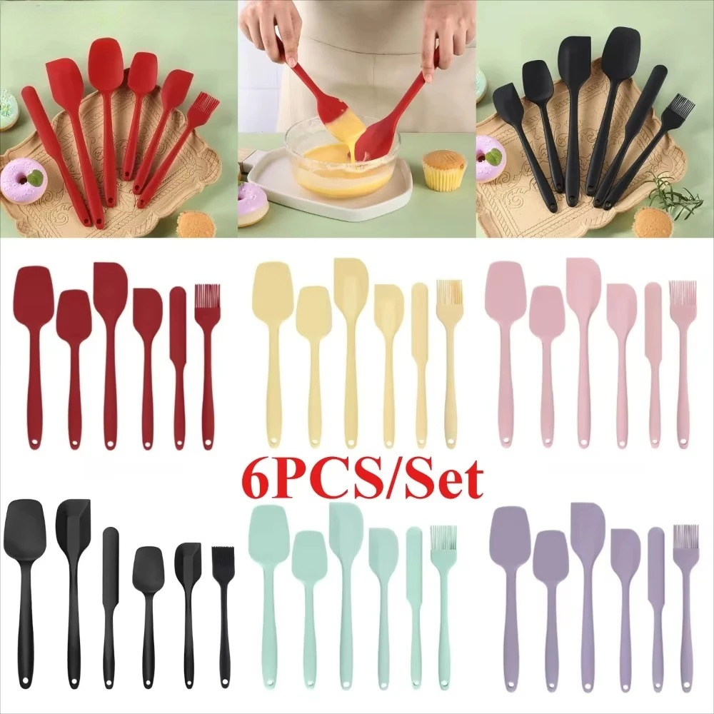 Baking Kitchen Set Up - 6個入りシリコンスパチュラセット、一体型ノンスティック耐熱シリコンスクレーパー、調理・製菓用キッチン用品スパチュラ