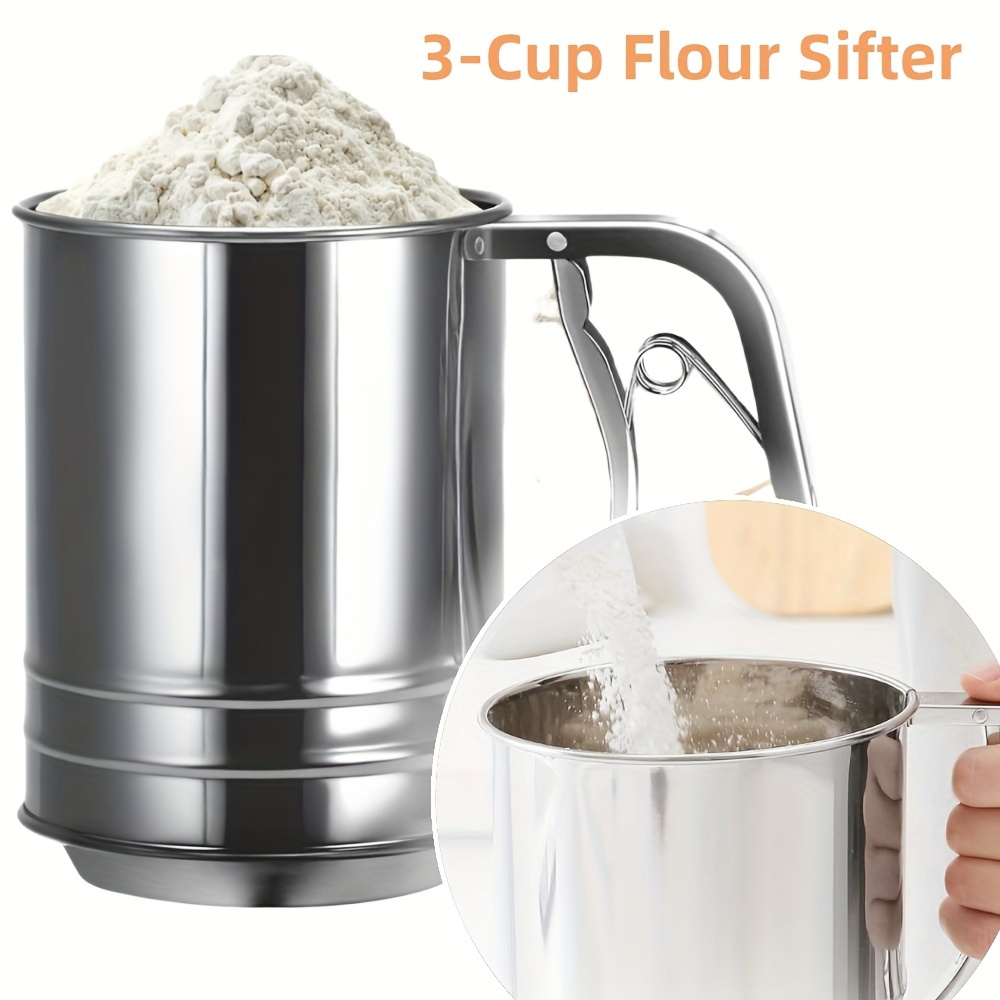 Kitchen Baking Essentials - 1/2個入り ステンレス製粉ふるい 片手プレス クランク式粉砂糖シェーカー ダスター 製菓用