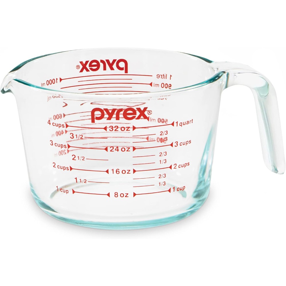 Kitchen Baking Essentials - 4カップガラス計量カップ、ベーキング、クッキング、電子レンジ、食洗機、冷凍庫対応、必須キッチンツール、計量ジャグ