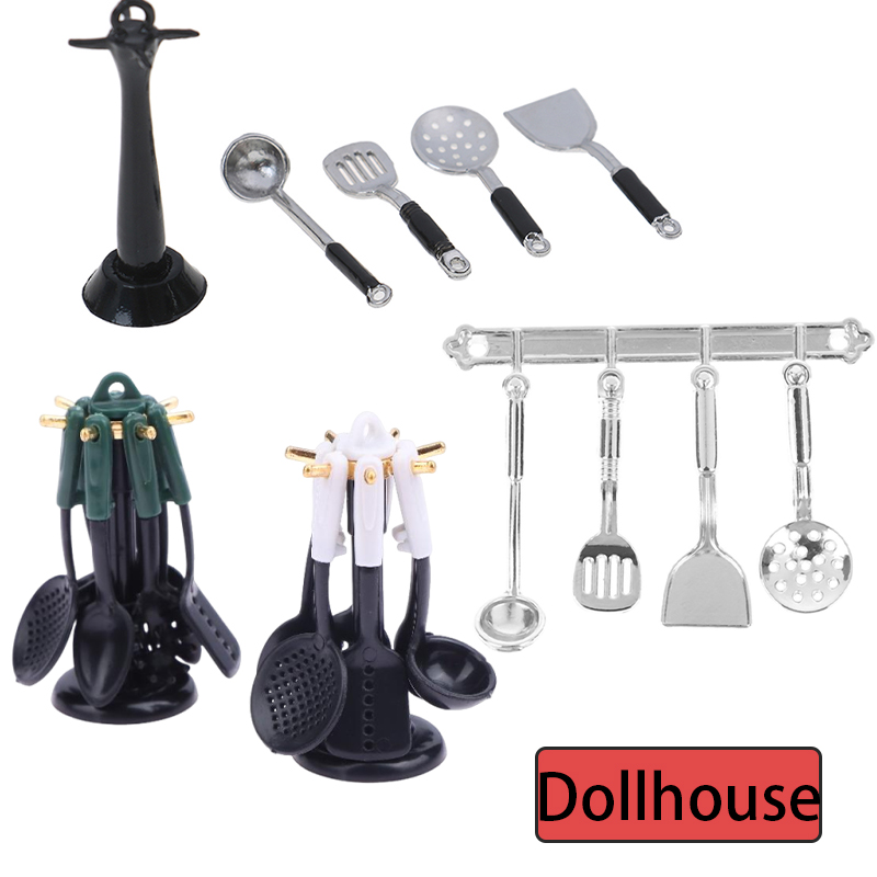 Kitchen Utensils - ドールハウスミニチュアアクセサリーミニシャベルスープスプーン収納ホルダー付きシミュレーション家具キッチン用品装飾用