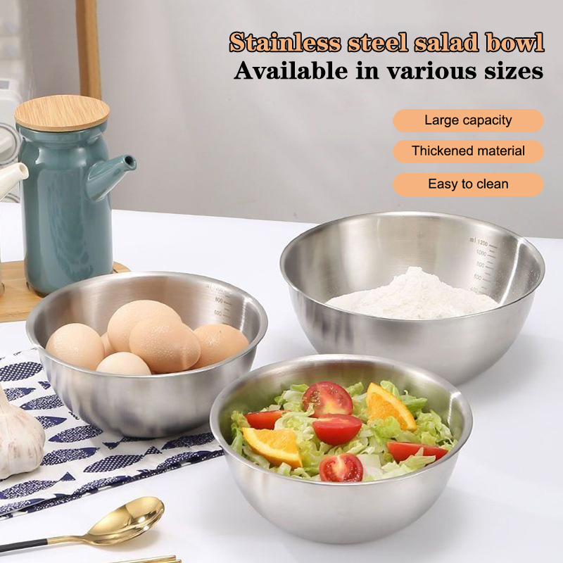 Kitchen Baking Essentials - 1PC ステンレス鋼ボウルセット スケール付き 調理用 ベーキング用 食品保存用