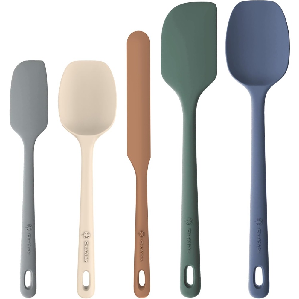 Baking Kitchen Set Up - 5ピースシリコンスパチュラセット 食品グレードのゴム製スパチュラ 強くて人間工学に基づいたハンドル付き 耐熱性600°Fまで ノンスティック調理器具、ベーキング、クッキング、キッチン用品に最適