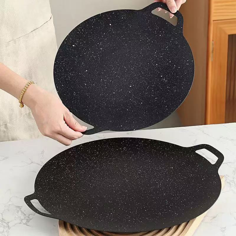 Kitchen Baking Tray Organiser - 薄型韓国式グリルパン、丸型BBQグリドル、IH、ガスコンロ、電気コンロ、屋内または屋外でのグリルに適したノンスティック加工