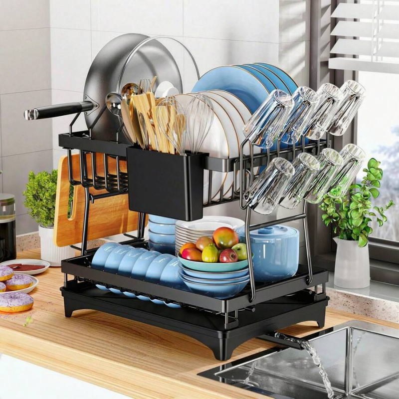 錆びないステンレス製食器乾燥ラック、2段式大型食器乾燥棚（キ - Kitchen Utensils のレビューと価格
