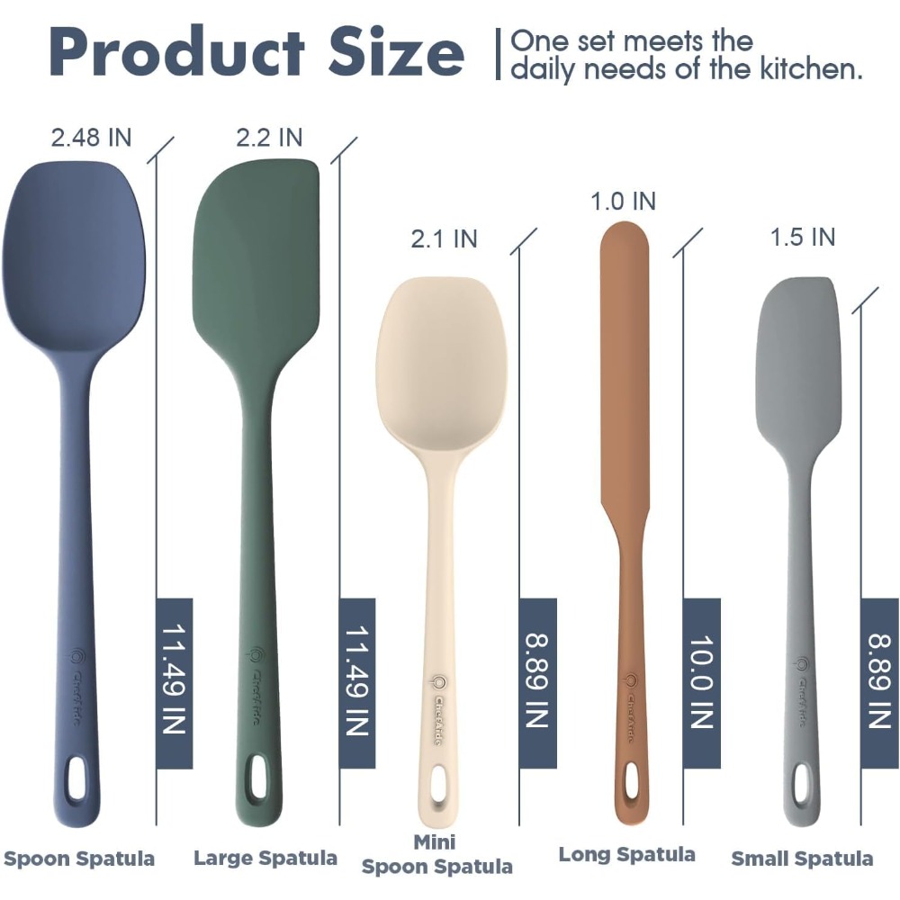 5ピースシリコンスパチュラセット 食品グレードのゴム製スパチ - Baking Kitchen Set Up のレビューと価格